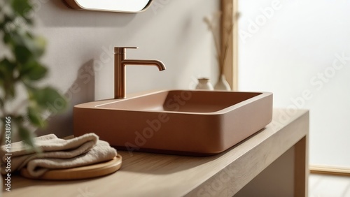 Modern Terracotta Bathroom Sink Design Minimalist Style and Warm Hues