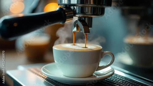 Expresso machine pouring coffee into a cup