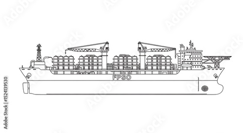 Line Art of Floating Production Storage and Offloading Vessel