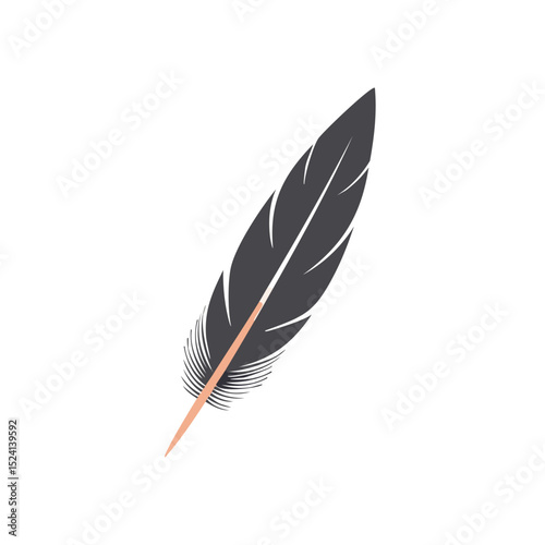 Single dark grey feather quill pen design element
