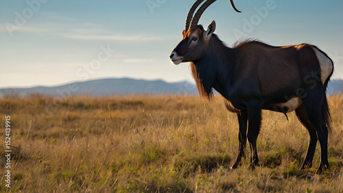 A male sable antelope stands proudly atop a grassy hill ai