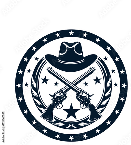 Vintage Western Emblem with Cowboy Hat and Revolvers