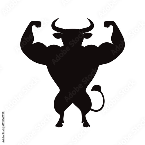 Strong muscular bull silhouette flexing biceps