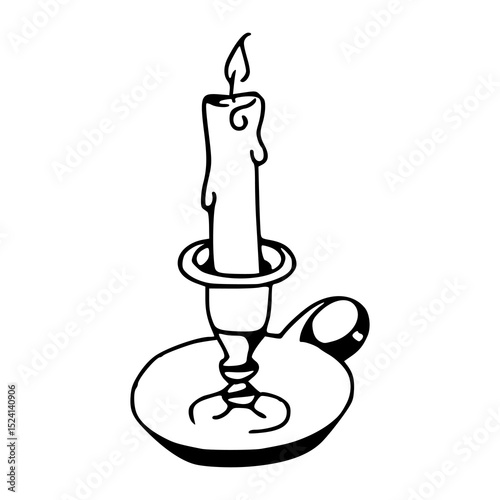vintage lit candle on holder drawing