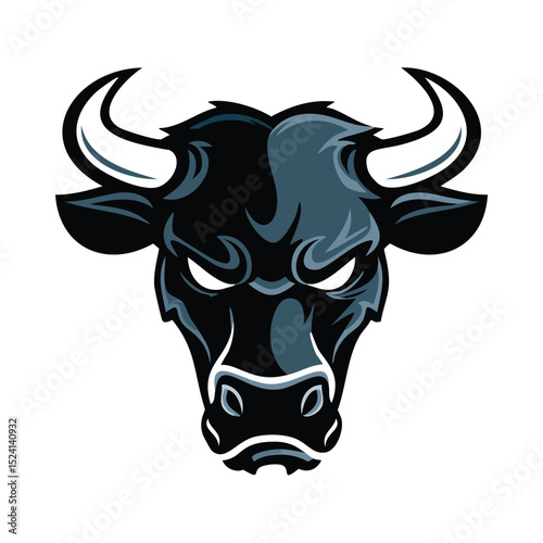 Powerful black bull head mascot logo design