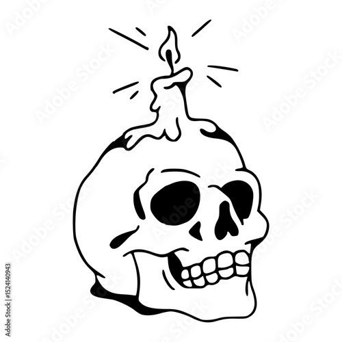 Halloween skull with melting wax candle