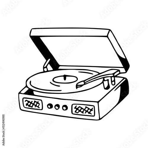 retro record player line art illustration
