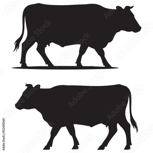  High-Quality Vector Collection of Cows and Calves – Clean, Editable Black Animal Silhouettes Perfect for Agricultural, Rural, and Organic Product Themes.