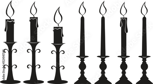 set of candles on black background