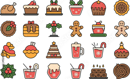 Christmas food and decoration icon set illustration for graphic design