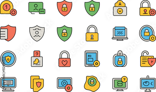 Security and data protection icons set for digital safety illustration