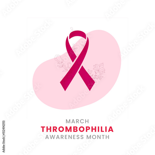 Thrombophilia awareness month background design with red silk ribbon.