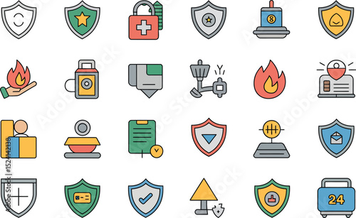 Set of icons for security safety and emergency situations