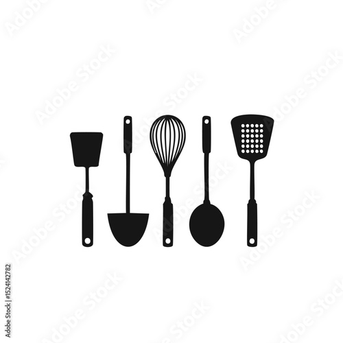 Black silhouettes of kitchen utensils cooking tools
