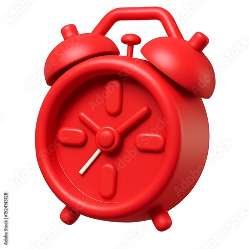Vibrant Red Alarm Clock Time Management & Productivity Icon – 3D Render isolated on transparent white background