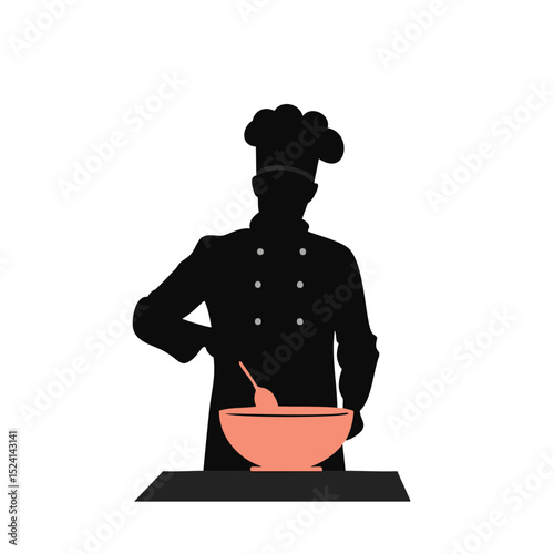Chef silhouette mixing ingredients in bowl cooking food preparation