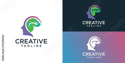 Human head mind and technology logo design