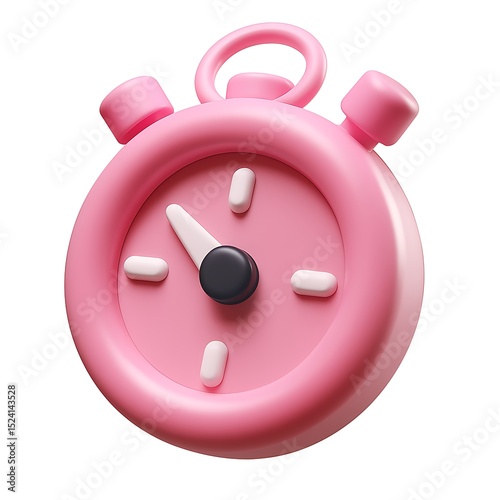 Pink 3D Stopwatch Icon Time Management, Efficiency, and Productivity isolated on transparent white background