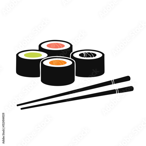 Delicious sushi rolls with chopsticks asian cuisine