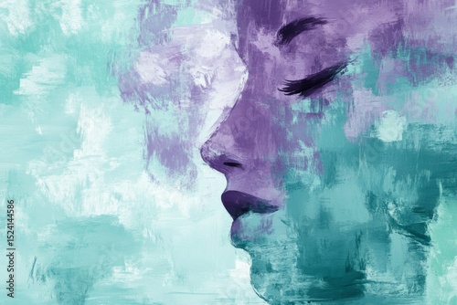 clean modern mint green and purple abstract art with an face hidden 