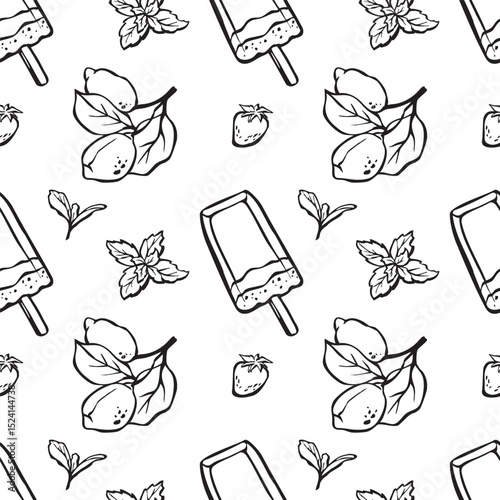 Seamless pattern with ice cream and lemons
