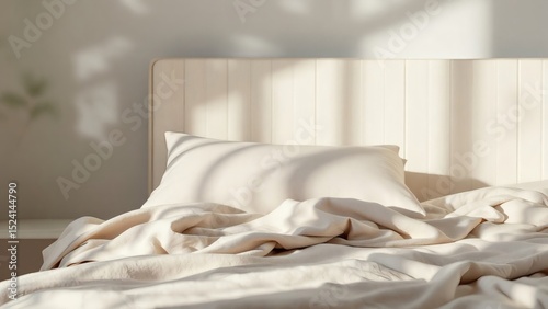Serene Bedroom Soft Natural Light and Textured Linen Bedding