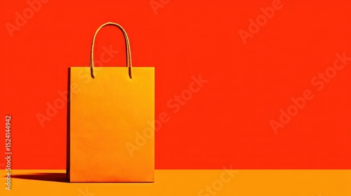 Vibrant Yellow Shopping Bag on Bold Red Background photo