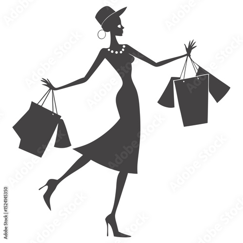 Elegant woman shopping bags silhouette