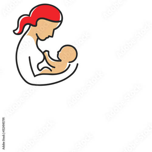 A simple graphic of a mother with red hair lovingly holding and breastfeeding her baby, symbolizing nurturing and maternal care.