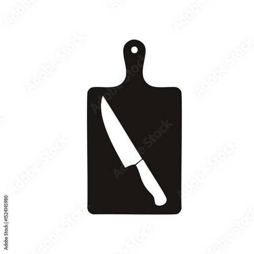 Kitchen knife on cutting board icon design