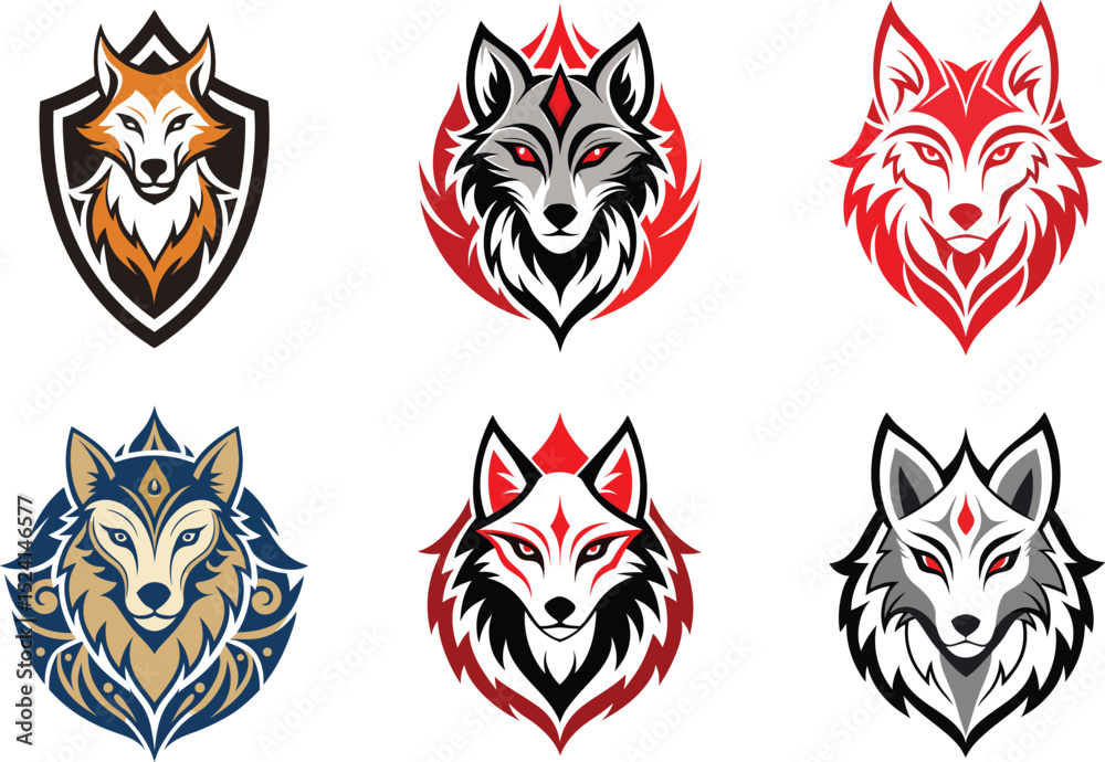 Obraz premium Striking Wolf Head Designs Perfect for Branding Logos and Mascot Creation