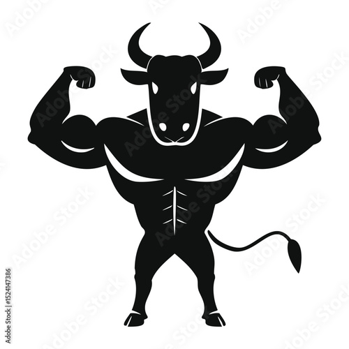 Muscular bull flexing biceps strong animal power