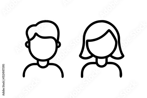 Boy and girl icon. Children icon. A female and male silhouette simple outline. A female and male kid. A little boy and girl. Vector