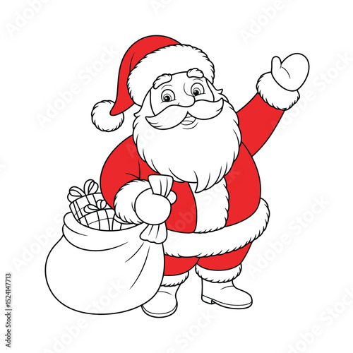 Vector illustration of a jovial Santa Claus with a smile Christmas background with white