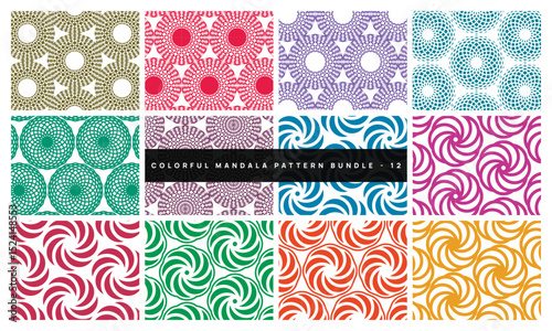 Colorful Lattice Mandala Pattern Bundle – 12 Seamless Decorative Vector Designs