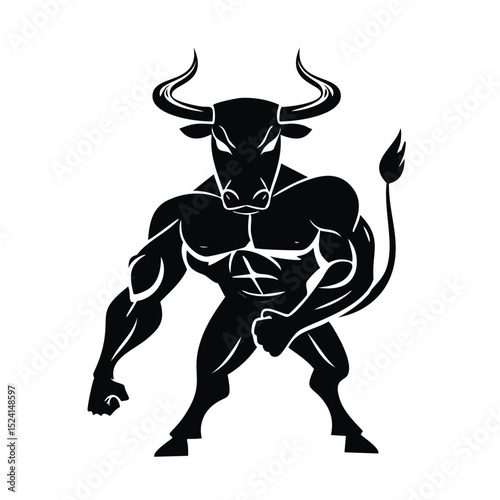 Powerful muscular bull silhouette strong animal