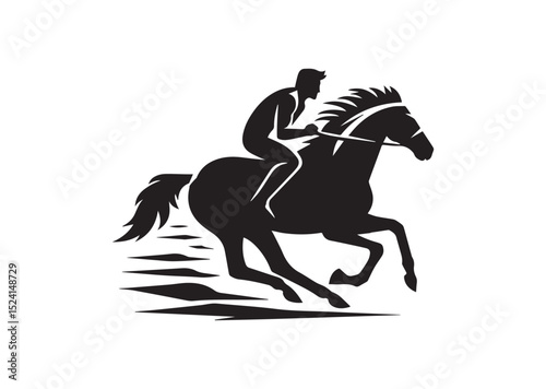 A man riding a horse with high speed running Silhouette Vector
