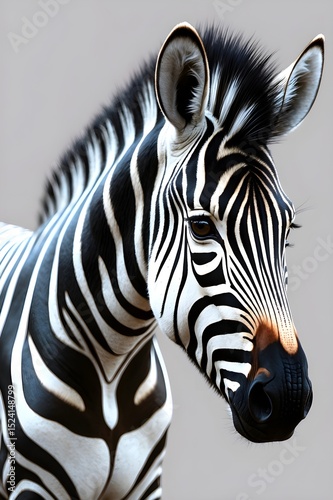 A zebra with a black nose and white stripes. 
