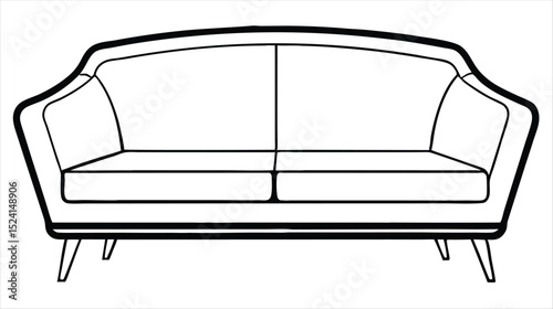 Line art illustration of a contemporary sofa design front facing isolated on a white background