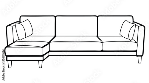 L shaped sectional sofa line art illustration isolated on a white background