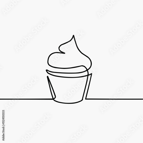 One single line drawing of sweet muffin cake. Delicious cupcake shop menu and restaurant badge concept. Sweet pastry online shop logo vector illustration. Modern hand draw design cookies