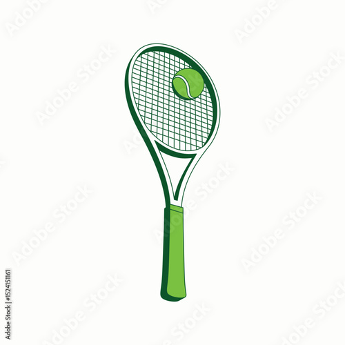 Racket and ball. Color stylized illustration on a white background. Vector graphics.