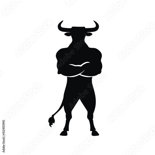 Strong bull silhouette arms crossed powerful animal