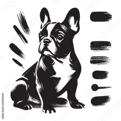French bulldog ink sketch with brush strokes vector illustration

