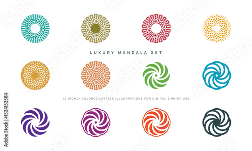 Luxury Lattice Mandala Design Bundle – 12 Colorful Ornamental Vector Illustrations