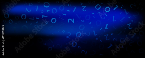 Blue Binary Data Software Programming Code Background. Random Parts of Program Code. Digital Data Technology Concept. 1 0 Machine Code. Random Binary Data Matrix Wide Vector Illustration.