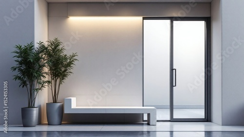 Modern Minimalist Interior Design Sleek Bench and Sliding Glass Doors