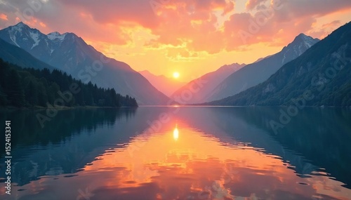 Serene sunrise over a tranquil mountain lake, reflecting inner peace and spiritual awakening Perfect for meditation, mindfulness, and yoga themes , quiet, inner peace