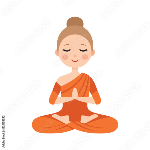 Young woman meditating in orange robe peaceful pose