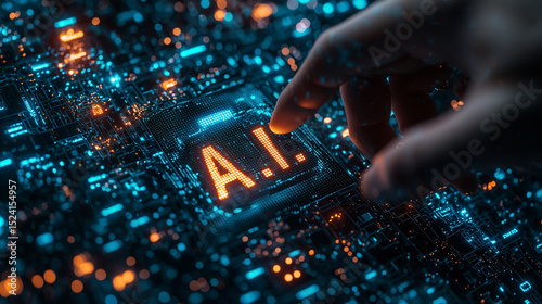 A.I. Artificial Intelligence Human Interaction Concept Digital Futuristic Background.